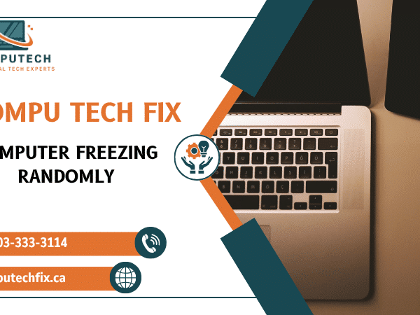 Computer troubleshooting graphic showing a frozen desktop computer screen and system performance issues related to random computer freezing problems