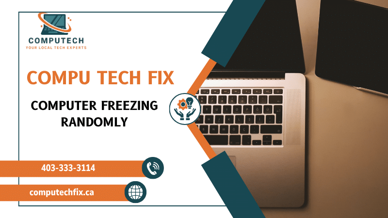 Computer troubleshooting graphic showing a frozen desktop computer screen and system performance issues related to random computer freezing problems 