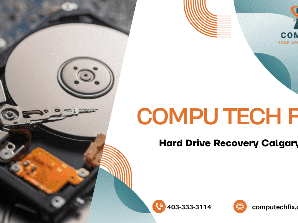 Professional hard drive recovery service illustration in Calgary featuring damaged storage devices, data recovery concepts, and computer repair support 