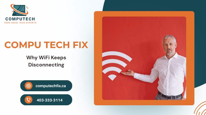 Modern tech support graphic showing WiFi connectivity issues, wireless signal problems, and internet troubleshooting concepts for users experiencing unstable WiFi connections.
