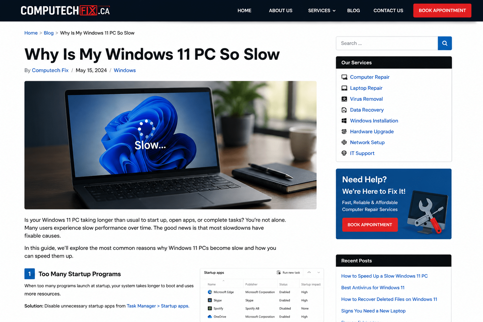 Slow Windows 11 computer performance problems with solutions to improve speed and responsiveness