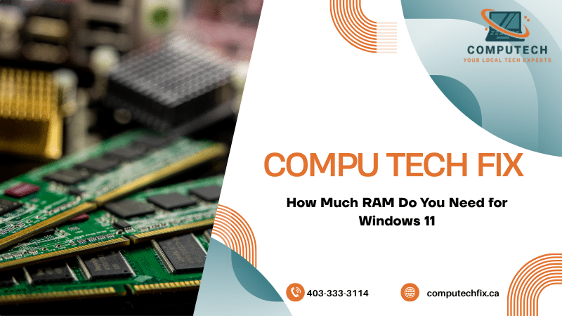 odern Windows 11 performance illustration showing RAM memory optimization, computer speed improvement, and laptop upgrade concepts for better system performance.