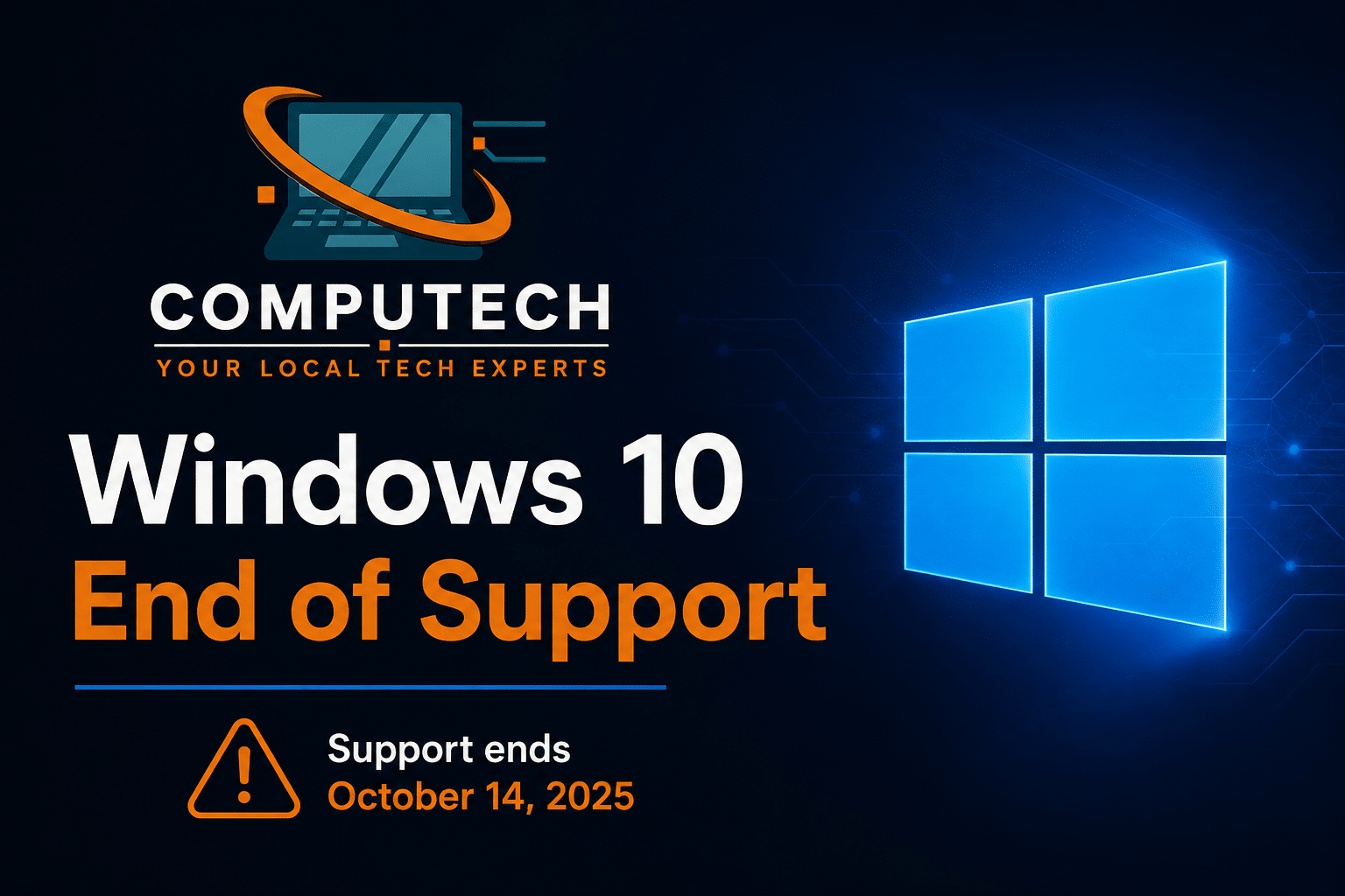 Laptop screen showing Windows 10 support ending announcement