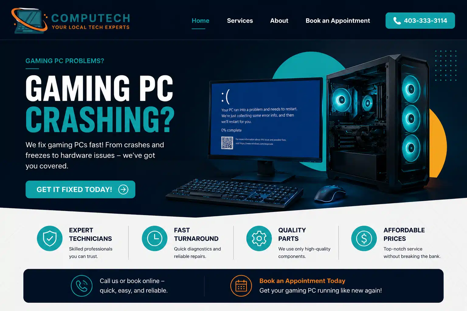 Gaming PC displaying blue screen crash while running a video game