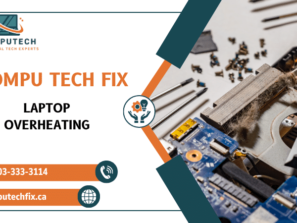 Overheating laptop with cooling and temperature warning signs