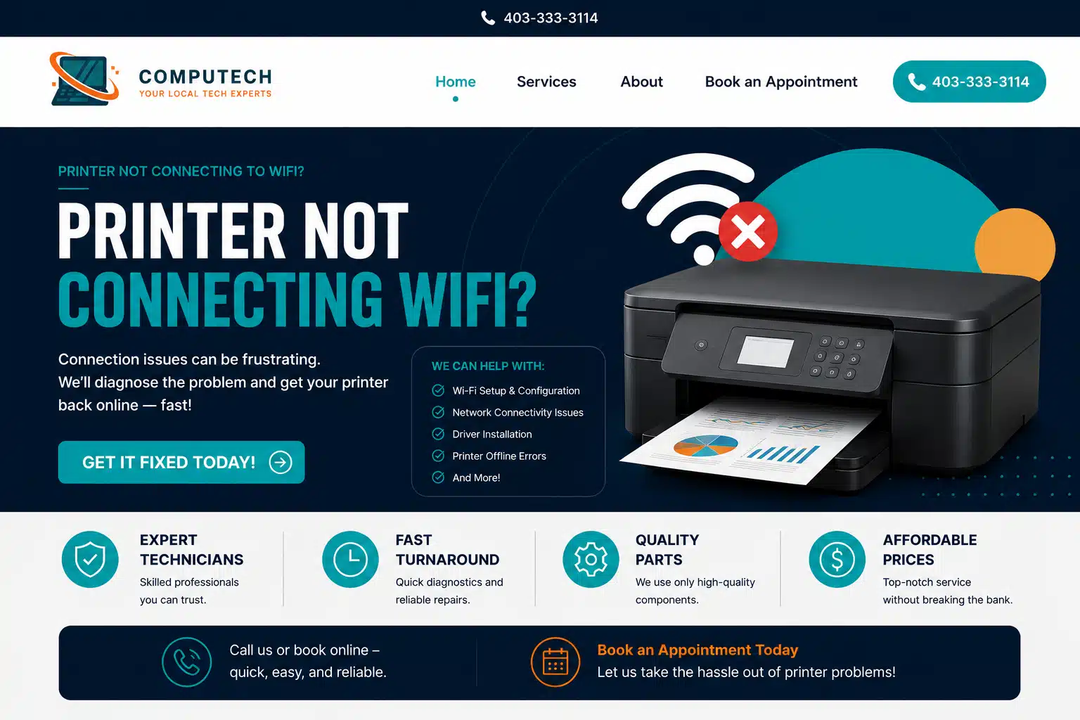 Printer not connecting to WiFi with wireless error icon on display screen
