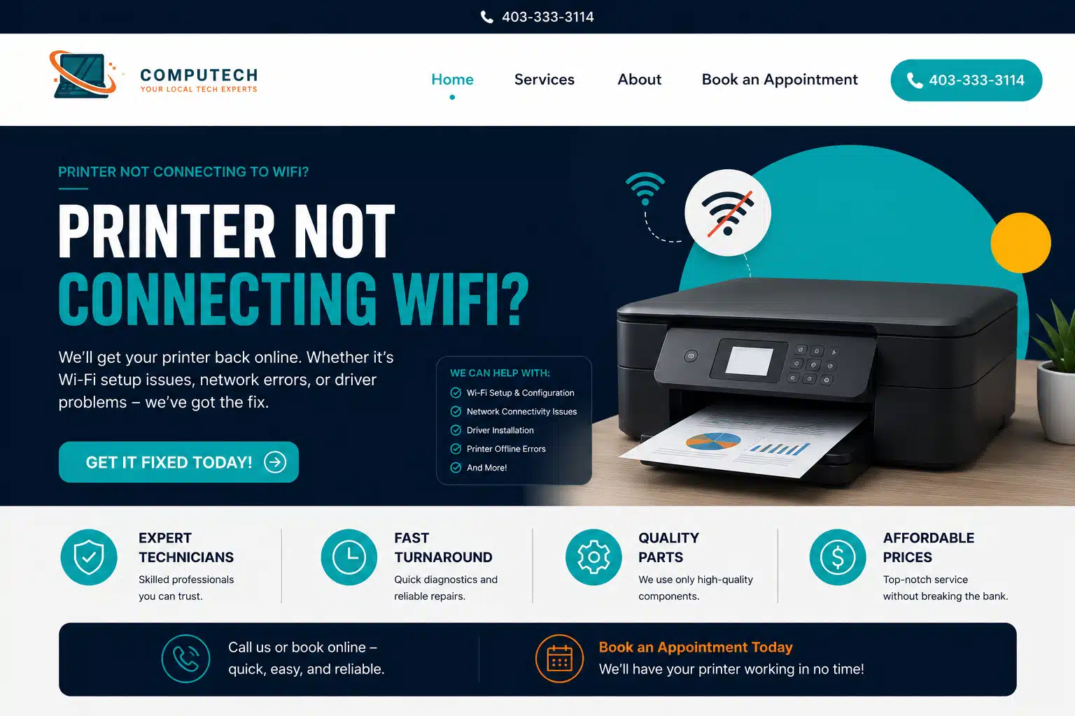 Wireless printer not connecting to WiFi network with connection error on display
