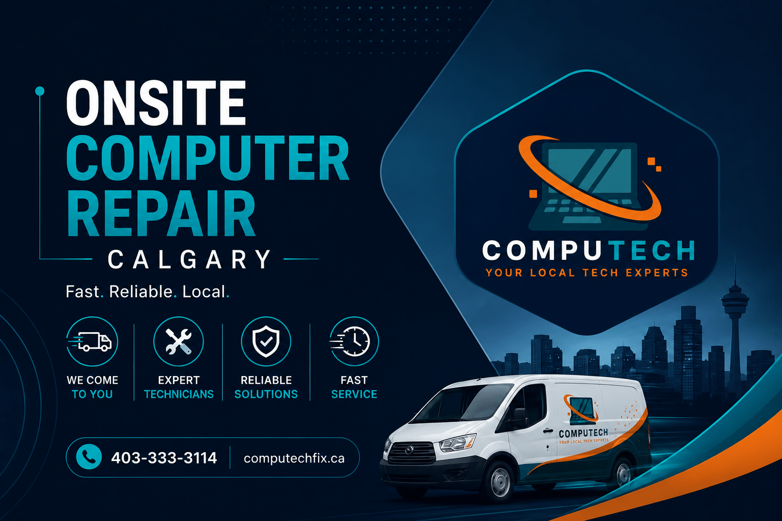 On site computer repair technician fixing desktop computer in Calgary